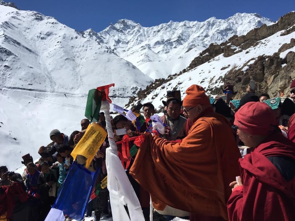 On 27th March 2017- His Holiness Gyalwa Drikungpa inaugurated the Artificial Icefall Glacier in Kukshow village. 